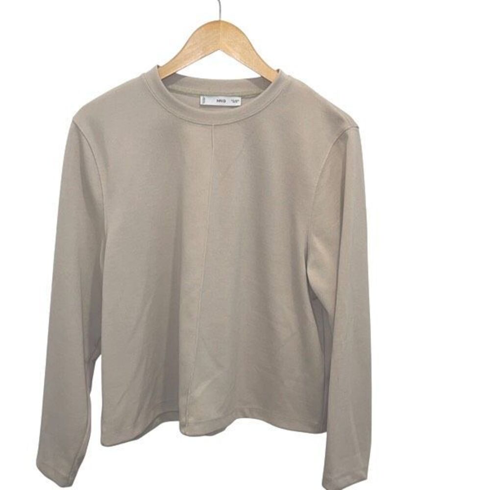 Mango Womens Decorative Stitching Crew Neck‎ Long Sleeve Sweatshirt Beige Medium
